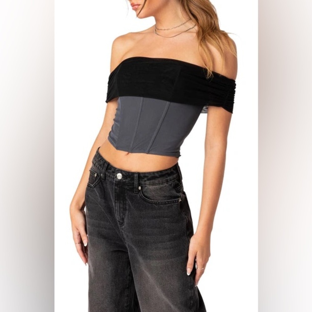 EDIKTED dark grey black corset top XS (DISCONTINUED)